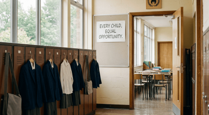 School corridor symbolizing equal education and conscience